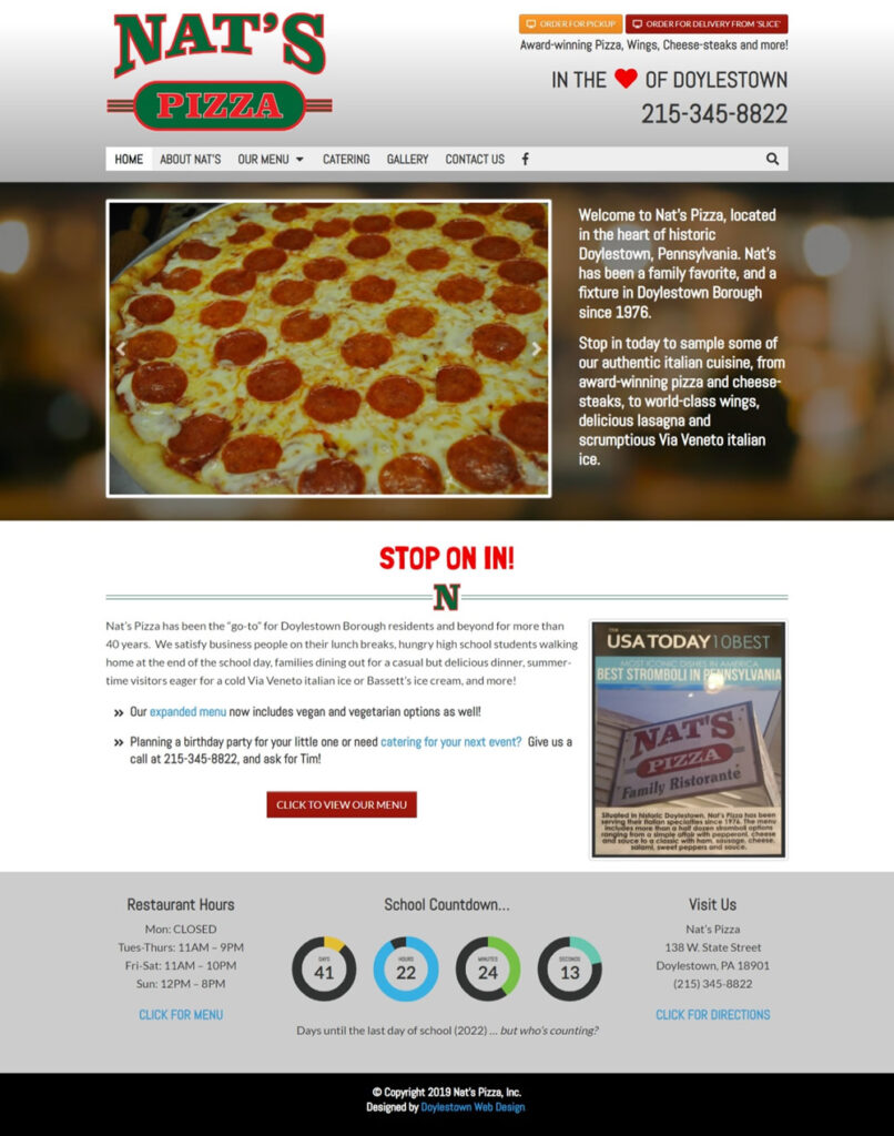 Screenshot of Nats Pizza website