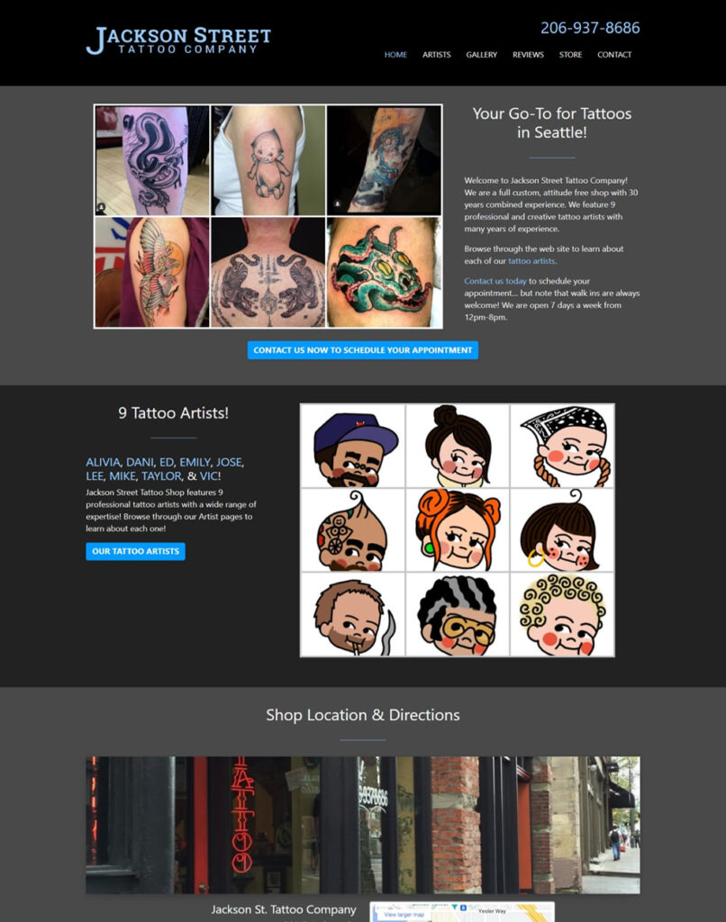 Screenshot of Jackson Street Tattoo website